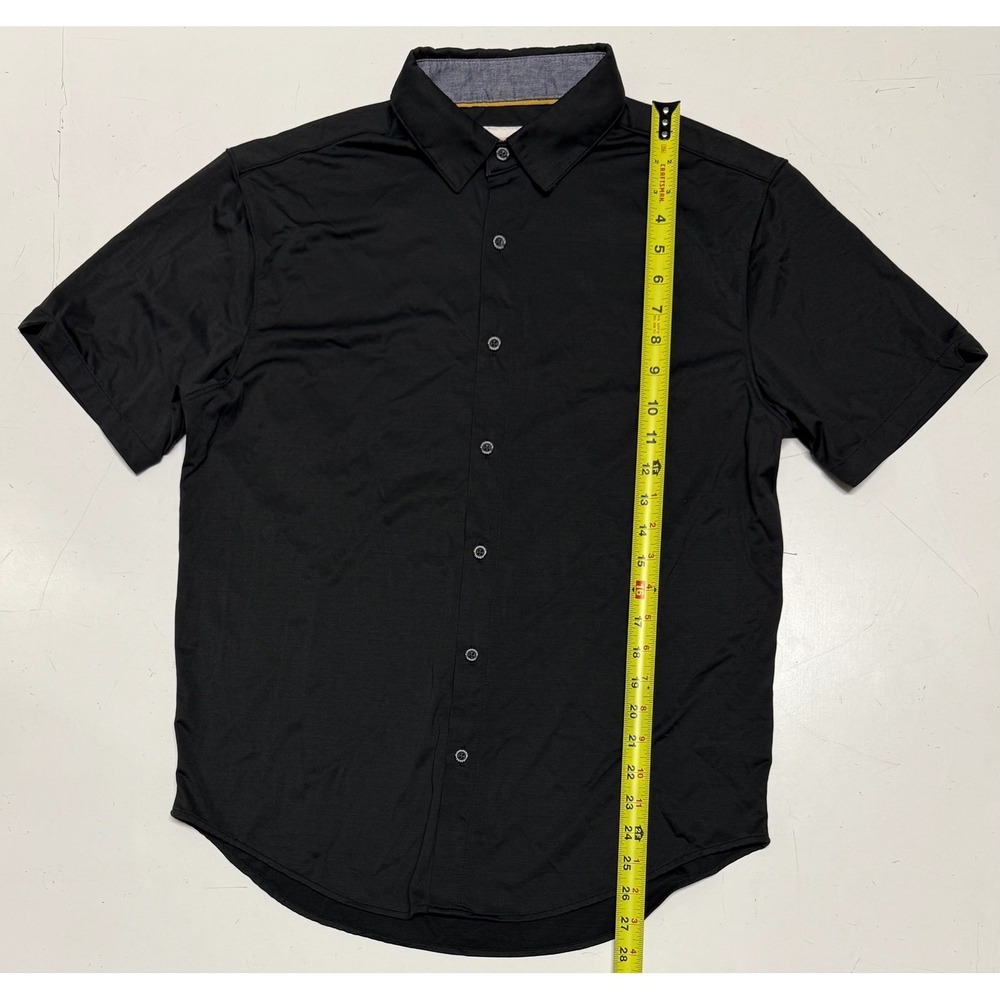 Fundamental Coast Mens Short Sleeve Button Down Shirt Black Stretch Size M‎